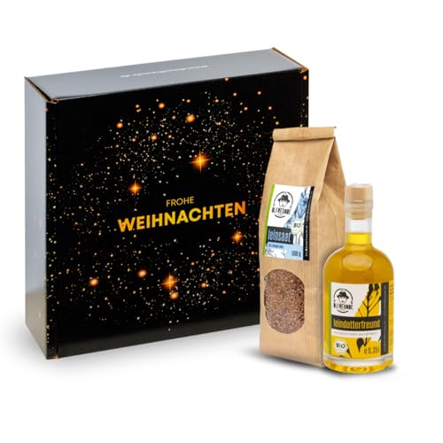 DIE ÖLFREUNDE Weihnachtsbox „Bio Sternenwirbel“ 2x Bioprodukte |1 kaltgepresstes Leindotteröl |hochwertige Leinsaat |nachhaltig|Geschenkidee für Weihnachten DIE ÖLFREUNDE Weihnachtsbox „Bio Sternenwirbel“ 2x Bioprodukte |1 kaltgepresstes Leindotteröl |hochwertige Leinsaat |nachhaltig|Geschenkidee für Weihnachten von Die Ölfreunde