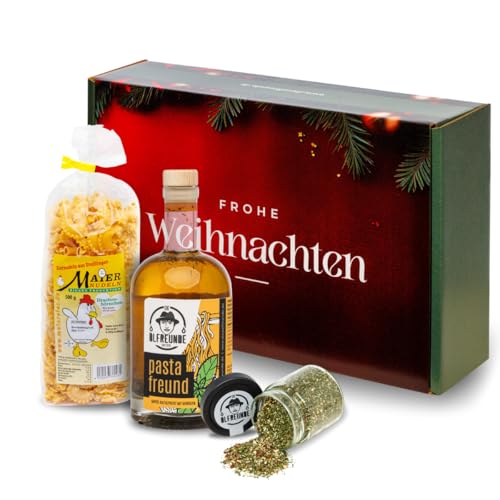 DIE ÖLFREUNDE Weihnachtsbox Rocking christmas tree I kaltgepresstes Pastaöl I Drachenhörnchen Nudeln I feinstes Kräuterbuttergewürz I Feinschmecker von Die Ölfreunde