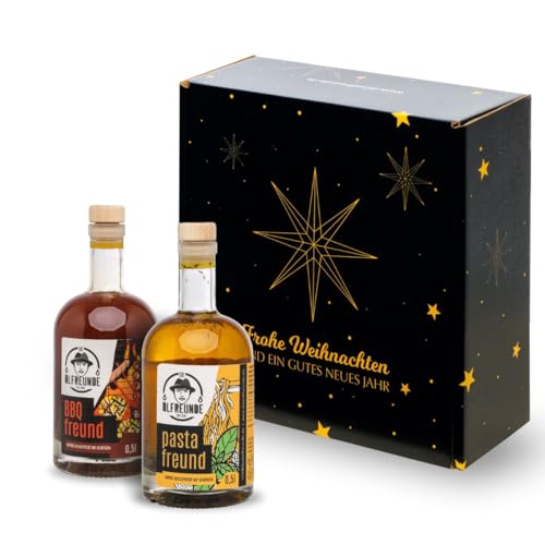 DIE ÖLFREUNDE Weihnachtsbox „Weihnachtssterne“ 2 x Öl | 2 erlesene Speiseöle | hochwertige kaltgepresstes Öl | nachhaltig schenken | Geschenkidee für Weihnachten von Die Ölfreunde