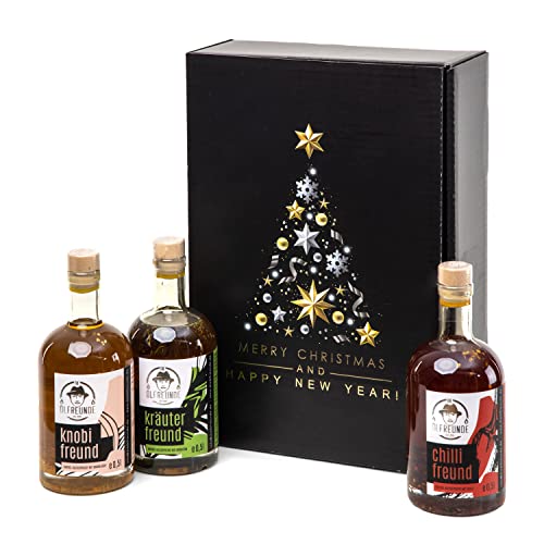 DIE ÖLFREUNDE Weihnachtsbox „Würztrio“ 3 x Öle|3 erlesene Speiseöle|hochwertige kaltgepresste Öle|nachhaltige Öle|Geschenkidee für Weihnachten von Die Ölfreunde