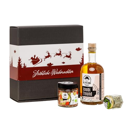 DIE ÖLFREUNDE Weihnachtsbox „Santa Clause“ | hochwertiges kaltgepresstes Speiseöl | Bio Bruschettagewürz | Kräutersalz | handgemachter Senf | nachhaltiges Geschenk |Geschenkidee für Weihnachten von Die Ölfreunde