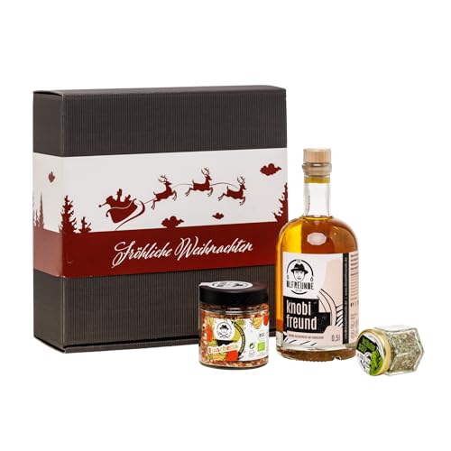 DIE ÖLFREUNDE Weihnachtsbox „Santa Clause“ | hochwertiges kaltgepresstes Speiseöl | Bio Bruschettagewürz | Knobifreund | Kräutersalz | Geschenkidee von Die Ölfreunde