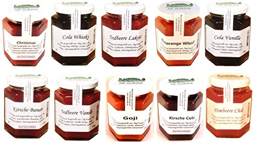 Gourmet Fruchtaufstrich 10er Paket 10 x 200g | Fruchtaufstriche, Fruchtaufstrich, Himbeer Fruchtaufstrich, Gojibeeren Fruchtaufstrich, Cola Gelee, Hagebutten Fruchtaufstrich, Sauerkirsch Fruchtaufstrich, Kirsch Fruchtaufstrich, besonderer Fruchtaufstrich Gourmet Fruchtaufstrich 10er Paket 10 x 200g | Fruchtaufstriche, Fruchtaufstrich, Himbeer Fruchtaufstrich, Gojibeeren Fruchtaufstrich, Cola Gelee, Hagebutten Fruchtaufstrich, Sauerkirsch Fruchtaufstrich, Kirsch Fruchtaufstrich, besonderer Fruchtaufstrich von Die Scheune