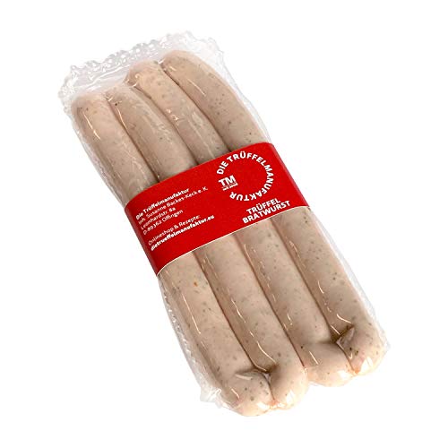 Die Trüffelmanufaktur - Feinkost Grillwurst mit Trüffel, weiße Bratwurst mit 7 % echtem schwarzem Trüffel, feine und würzige Rostbratwurst zum Grillen und anbraten, 220 g Packung von Die Trüffelmanufaktur Göschle