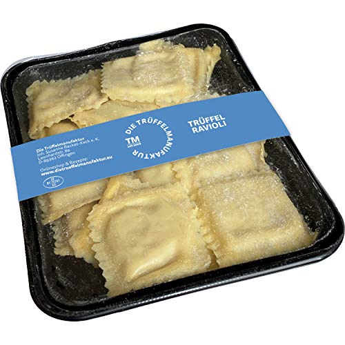 Die Trüffelmanufaktur - Feinkost Trüffel Ravioli mit 3,5 % echtem schwarzem Trüffel, vegetarische Trüffelravioli mit cremiger Frischkäse-Füllung, vorgegarte frische Teigtaschen, 250 g Packung von Die Trüffelmanufaktur Göschle