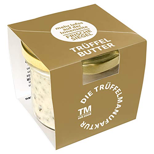 Die Trüffelmanufaktur - Feinkost Trüffelbutter mit 15% echtem frischen schwarzem Trüffel, die Delikatesse für Feinschmecker, weiße Trueffel-Butter im Glas á 95 g von Die Trüffelmanufaktur