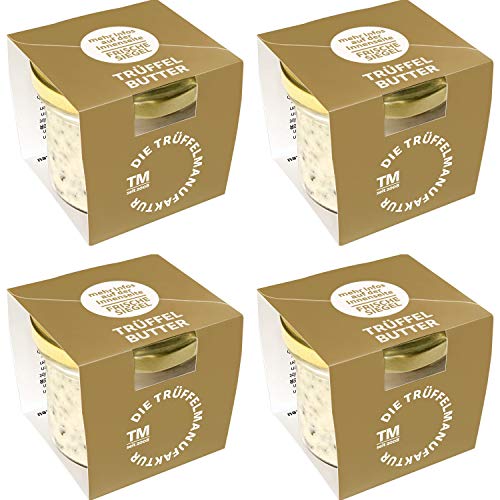 Die Trüffelmanufaktur - Feinkost 4er Set Trüffelbutter mit 15% echtem frischen schwarzem Trüffel, die Delikatesse für Feinschmecker, weiße Trueffel-Butter im Glas á 95 g, Vorratspack 360 g Die Trüffelmanufaktur - Feinkost 4er Set Trüffelbutter mit 15% echtem frischen schwarzem Trüffel, die Delikatesse für Feinschmecker, weiße Trueffel-Butter im Glas á 95 g, Vorratspack 360 g von Die Trüffelmanufaktur