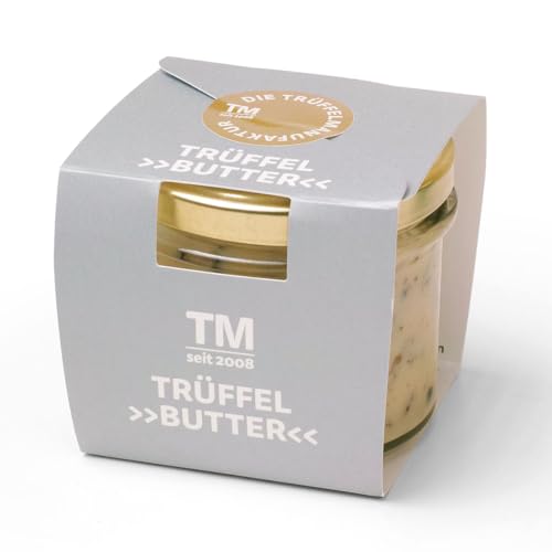 Die Trüffelmanufaktur - Feinkost Trüffelbutter Clari mit 15% echtem schwarzem Trüffel, die Delikatesse für Feinschmecker, weiße Trueffel-Butter im Glas á 95 g, dank Butterreinfett länger haltbar von Die Trüffelmanufaktur