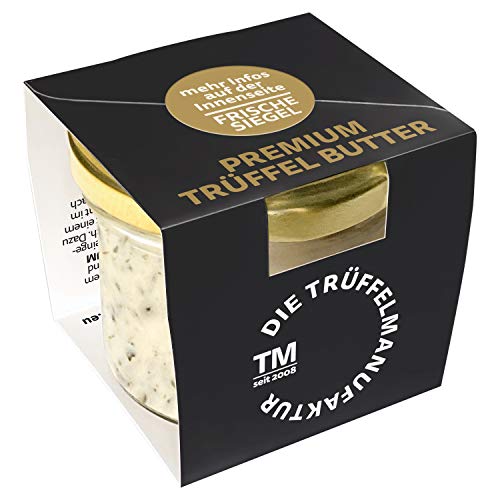 Die Trüffelmanufaktur - Feinkost Trüffelbutter Premium mit 25% echtem frischen schwarzem Trüffel, die Delikatesse für Feinschmecker, weiße Trueffel-Butter im Glas á 95 g - Made in Germany von Die Trüffelmanufaktur