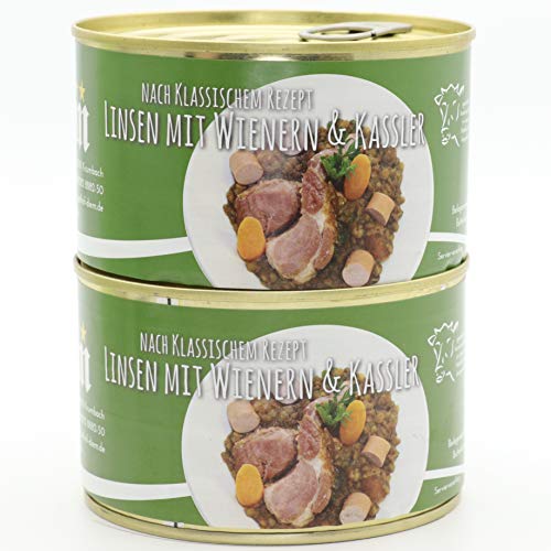 2 X Dose - Saure-Linsen mit Kasseler und Wiener, Linseneintopf, Linsentopf, Seitenwürste - Metzgerei - 400g Konserve - Langes MhD - DIEM 2 X Dose - Saure-Linsen mit Kasseler und Wiener, Linseneintopf, Linsentopf, Seitenwürste - Metzgerei - 400g Konserve - Langes MhD - DIEM von Diem
