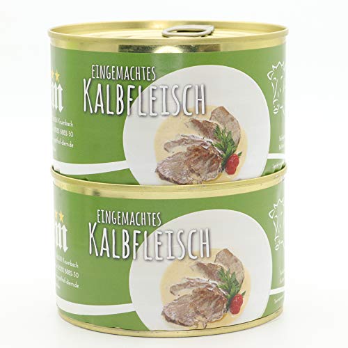 2 X Konserve Diem 400g Eingemachtes Kalbfleisch - Kalbsbraten in Rahmsosse - Kalbfleisch in weißer Soße - Weißwein Soße - 240g Fleisch vom Milchkalb - lange haltbar von Diem