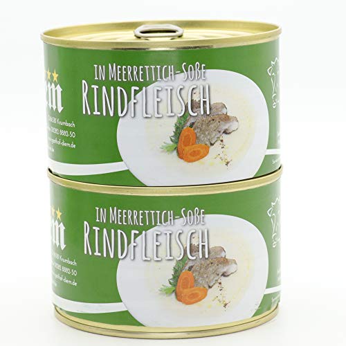 2 X Konserve Diem 400g Rindfleisch in Meerrettichsoße - wie gekochter Tafelspitz - Meerrettich Soße - 240g Fleisch aus der Semmerrolle je Konserve - lange haltbar von Diem