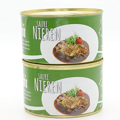 2 X Konserve Diem 400g Saure Nieren vom Landschwein - Klassische Balsamico Soße - 240g gewürfelte Nierchen je Konserve - lange haltbar von Diem