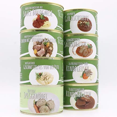 Diem 4 Tages Ration / 8er Dosenset - Ideal für Camping - Lange Haltbarkeit - Sauerbraten Putengeschnetzeltes, uvm. -Quarantäne Menü 3200gr von Diem