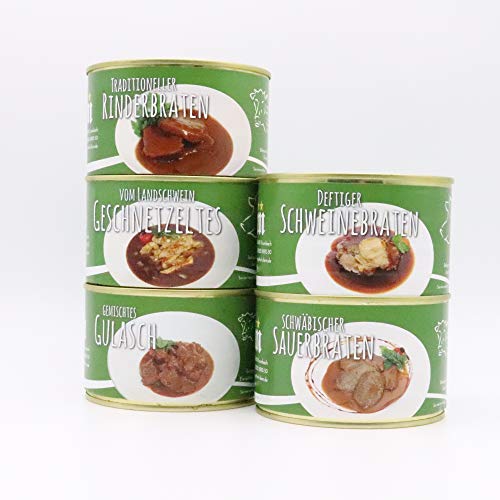 Konserven Probier Paket DIEM (Rinderbraten, gemischtes Gulasch, Sauerbraten, Schweinebraten, Schweine Geschnetzeltes) 5 x 400g Konserve - BRATEN PAKET von Diem