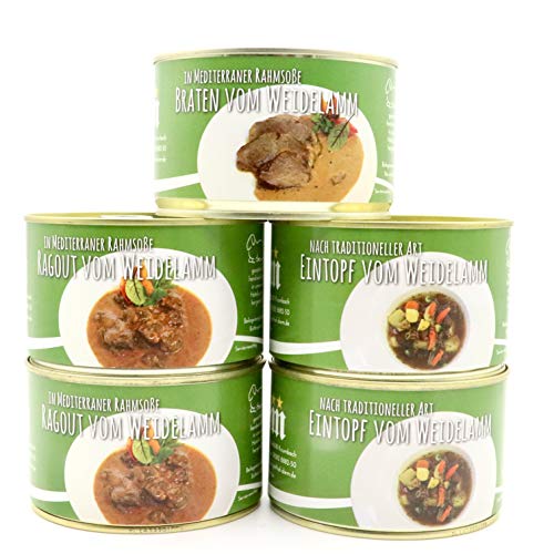 Diem Lamm Paket - Geschenkset, Feinkost, Gourmet- (2 x Lammeintopf / Irish Steh, 2 x Lammragout ,1 x Lammbraten) 5 x 400g Konserve - Dose - Konserve - Langes MhD von Diem