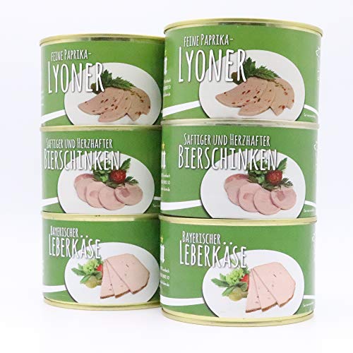 Diem Wurstkonserven Set - Lange Haltbarkeit - Bierschinken 2x 400g, Leberkäse 2x 400g, Paprika Lyoner 2x 400g von Diem