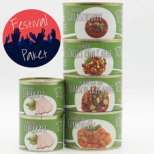 Feinkost Konserven Set, Nahrung, Diem Dosenset für Festivals 4x400g + 2x200g (Chilli, Gulasch, Schaschlik, Currywurst, Wurst) von Diem