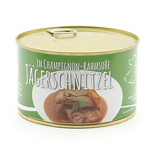 Jägerschnitzel - Schweineschnitzel aus der Oberschale in Pilz Rahm Soße - langes MHD - Dose 400g von Diem