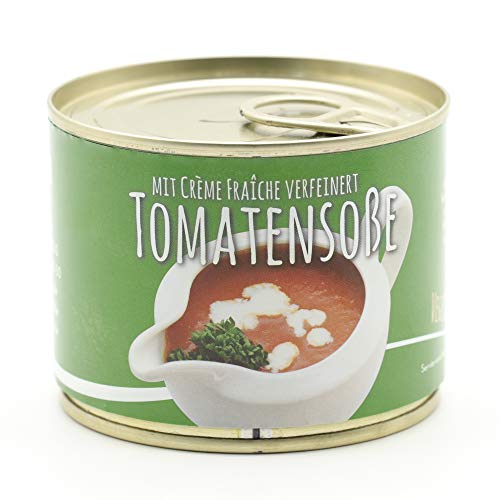 Tomatensoße mit Creme Fraiche verfeinert – Pastasoße 200g - Eine Portion in der Konserve - Dose - langes MHD - Kg / 19,50€ von Diem