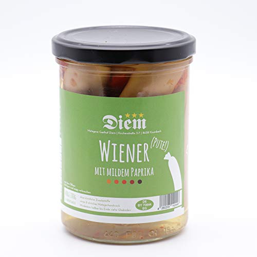 Wiener von der Pute mit mildem Paprika eingelegt - Füllmenge 400g - Abtropfgewicht 200g von Diem