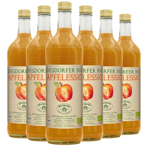 Bio Apfelessig naturtrüb mit Essigmutter ungefiltert 5% Säure, 6 x 1,00 L von Diesdorfer