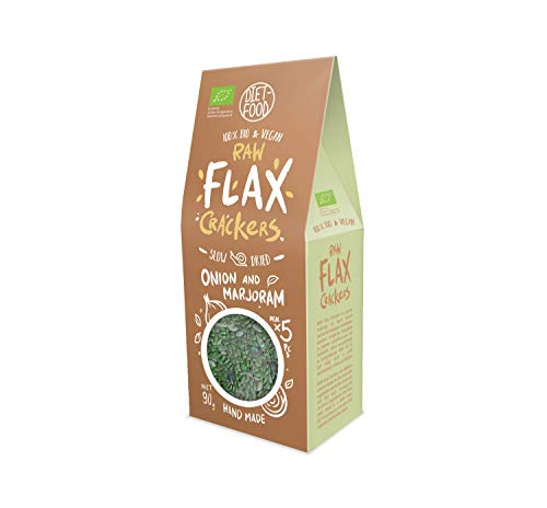 DIET-FOOD Bio Flax Crackers mit Zwiebeln und Majoran Vegan Ohne Konservierungsstoffe Ohne Palmöl Perfekte Snack für Kinder und Erwachsene für den Tag Unterwegs bei der Arbeit 90 g von Diet-Food