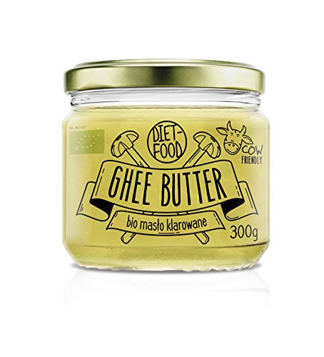 DIET-FOOD Bio Ghee Butter Clared Butter Butterfett Butterschmalz zum Kochen Braten und Backen im Glas mit Schraubdeckel Geklärte Butter Kuh Ghee 300g von DIET-FOOD