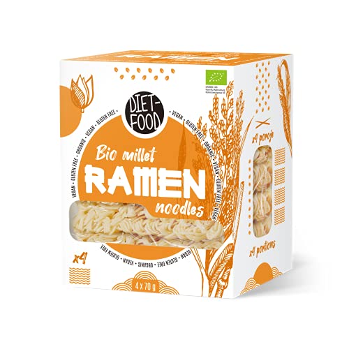 DIET-FOOD Bio Ramen Hirsennudeln Glutenfrei Vegetarisch und Vegan Lebensmittel Fettfrei Sojafrei Glutenfreie Wasserlöslich Diätnudeln Niedriger Kaloriengehalt 280 g von Diet-Food