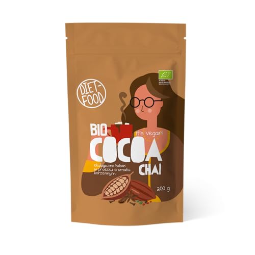 DIET-FOOD - Bio Schokolade - Kakaopulver - mit Rohrzucker - 200 g - für heiße Getränke mit Wasser- oder Milch - ohne künstliche Zusatzstoffe - Fertiggericht - Trinkschokolade mit Geschmack Chai von Diet-Food
