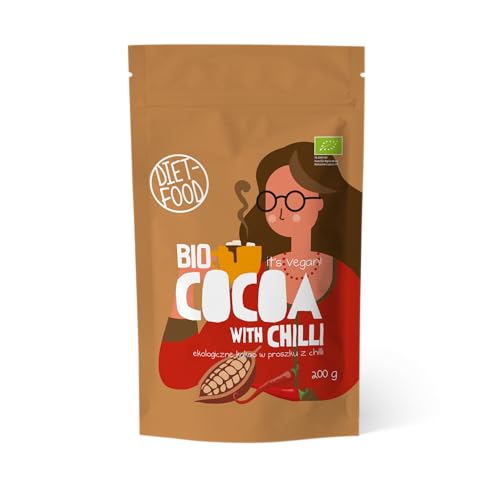 DIET-FOOD - Bio Schokolade - Kakaopulver - mit Rohrzucker - 200 g - für heiße Getränke mit Wasser- oder Milch - ohne künstliche Zusatzstoffe - Fertiggericht - Trinkschokolade mit Geschmack Chilli von Diet-Food