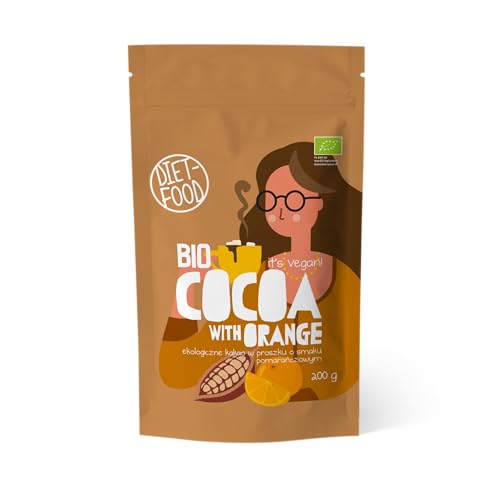 DIET-FOOD - Bio Schokolade - Kakaopulver - mit Rohrzucker - 200 g - für heiße Getränke mit Wasser- oder Milch - ohne künstliche Zusatzstoffe - Fertiggericht - Trinkschokolade mit Geschmack Orange von Diet-Food