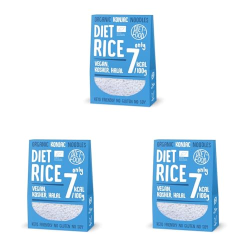 DIET-FOOD Bio Shirataki Konjak Sofort Reis Wenig Kohlenhydrate Wenig Kalorien Vegane Lebensmittel Fettfrei Sojafrei Glutenfrei Keto Freundlich Abnehmen Nudeln Reis 300 Gramm (Packung mit 3) von Diet-Food