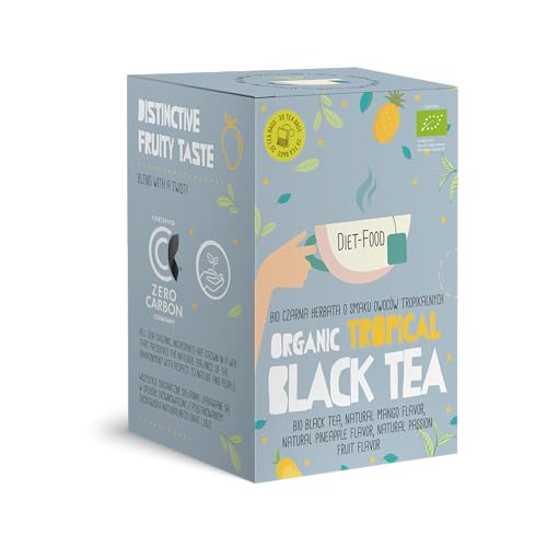 DIET-FOOD - Bio-Tee in Beuteln - Schwarzer Tee mit tropischem Fruchtgeschmack - aus zertifizierten Bio-Zutaten - ohne Kunststoffen - heißes Getränk - Naturprodukt - 20x2g Teebeutel von Diet-Food