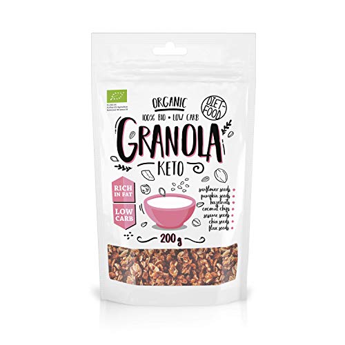DIET-FOOD Keto Granola Proteinreich Fettreich Glutenfreies Granola Frühstück Müsli Low Carb Non-GMO Snack Ohne Zuckerzusatz 200 g 1er Pack von Diet-Food