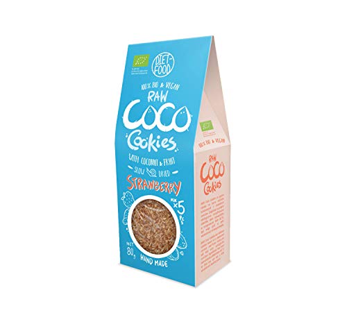 DIET-FOOD Bio-Kekse Kokosnuss-Späne & Erdbeeren Cookies gesunder Snack Köstlicher Bürosnack Kekse mit keine Konservierungsstoffe 80 g (1 Packung) von Diet-Food