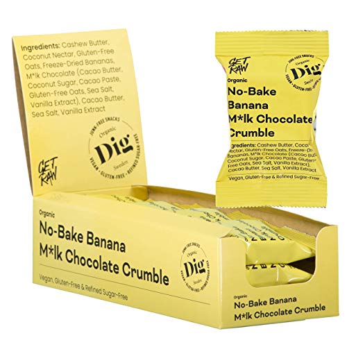Dig Bio-Streuselkuchen Banane & Helle Schokolade – Veganer No-Bake Riegel, Glutenfrei, 12 x 35g von Dig