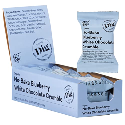 Dig Bio-Streuselkuchen Weiße Schokolade & Blaubeere – No-Bake, Fruchtig, Vegan & Glutenfrei, 12 x 35g von Dig