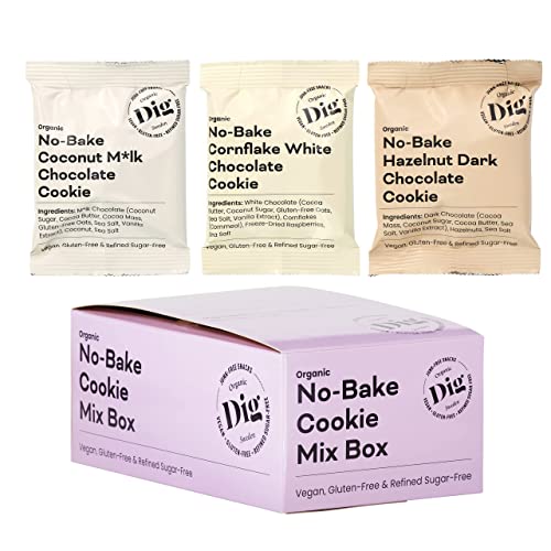 Dig/Get Raw - No-Bake Kekse Mix Box - Snacks aus biologischen, natürlichen Zutaten - Vegan, glutenfrei und raffiniert, zuckerfrei (12x30g) - Ein toller Snack für Partys, Firmen, Tagungsräume von Dig