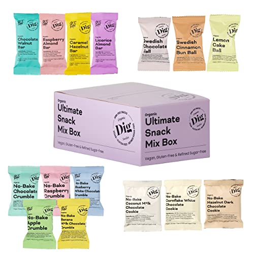Dig/Get Raw - Ultimate Snack Mix Box - Alle Produkte in einer Box! - Gesunde Snacks, vegan, glutenfrei und ohne raffinierten Zucker, der ideale Bürosnack für alle - 15 Stk., 623g von Dig