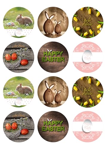 12 Muffinaufleger ca. 6 cm zum selbst ausscheiden, Cupcakes Muffinsbild Geburtstag Motiv: Frohe Ostern, Fondant 0041n von Digital-on