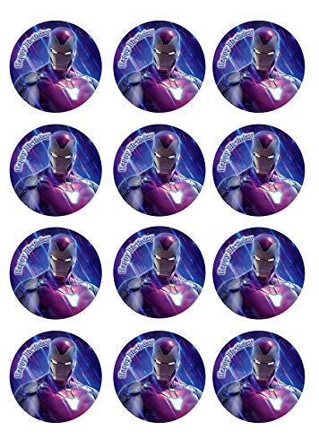 12 Muffinaufleger ca. 6 cm zum selbst ausscheiden, Cupcakes Muffinsbild Geburtstag Motiv: Iron Man Avengers, Fondant 0703x von Digital-on