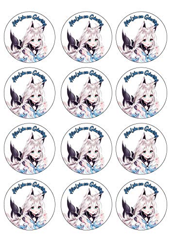 12 Muffinaufleger ca. 6 cm zum selbst ausschneiden, Cupcakes Muffinsbild Geburtstag Motiv: Manga Anime, Fondant 0852x von Digital-on