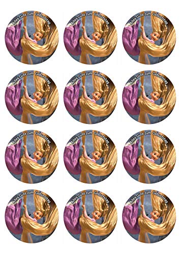 12 Muffinaufleger ca. 6 cm zum selbst ausscheiden, Cupcakes Muffinsbild Geburtstag Motiv: Rapunzel neu verföhnt, Fondant 0802x von Digital-on