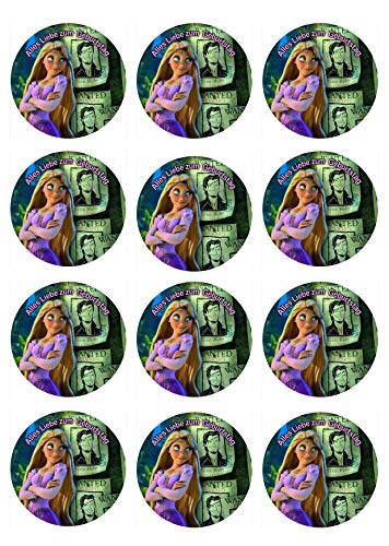 12 Muffinaufleger ca. 6 cm zum selbst ausscheiden, Cupcakes Muffinsbild Geburtstag Motiv: Rapunzel neu verföhnt, Fondant 0803x von Digital-on
