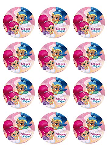 12 Muffinaufleger ca. 6 cm zum selbst ausscheiden, Cupcakes Muffinsbild Geburtstag Motiv: Shimmer & Shine, Fondant 0829x von Digital-on