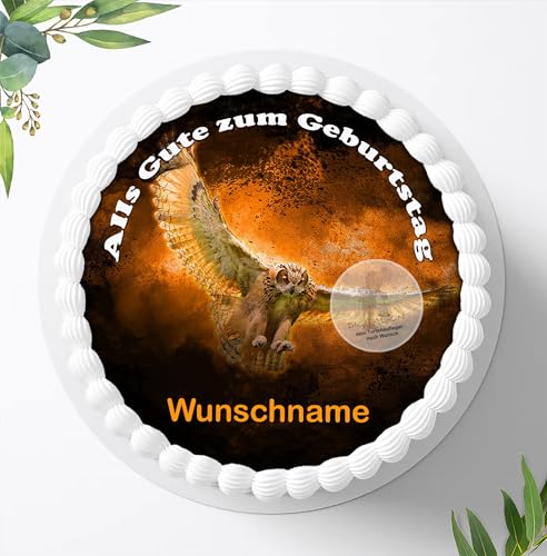 Eule +Wunschname Tortenbild Geburtstag Fondant Zuckerpapier 5001 von Digital-on