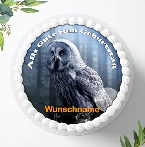 Eule +Wunschname Tortenbild Geburtstag Fondant Zuckerpapier 5009 von Digital-on