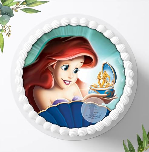 Für den Geburtstag ein Tortenbild, Zuckerbild mit dem Motiv: Arielle die Meerjungfrau, Essbares Foto für Torten, Tortenbild, Tortenaufleger Ø 20cm, 0339w von Digital-on