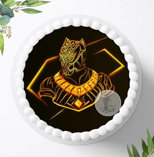 Für den Geburtstag ein Tortenbild, Zuckerbild mit dem Motiv: Black Panther, Essbares Foto für Torten, Fondant, Tortenaufleger Ø 20cm, 0404w von Digital-on